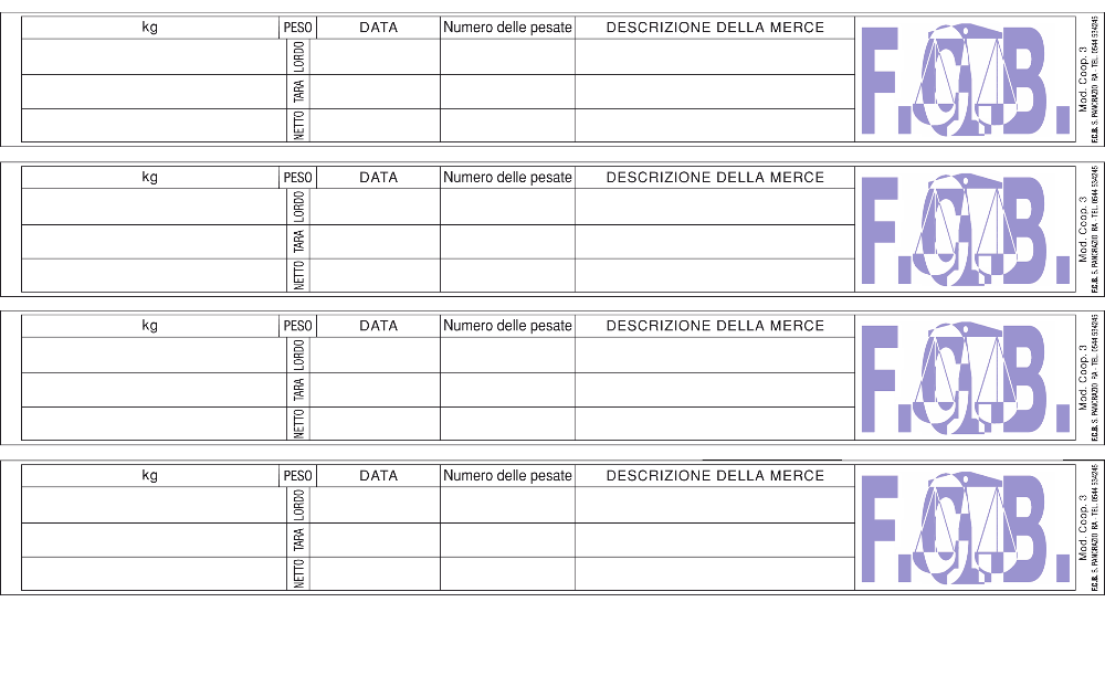 Cartellini per bilici meccanici - FCB di Babini Ugo & C - Stampa di tutti i tipi  di cartellini per pesatura meccanica ed elettronica